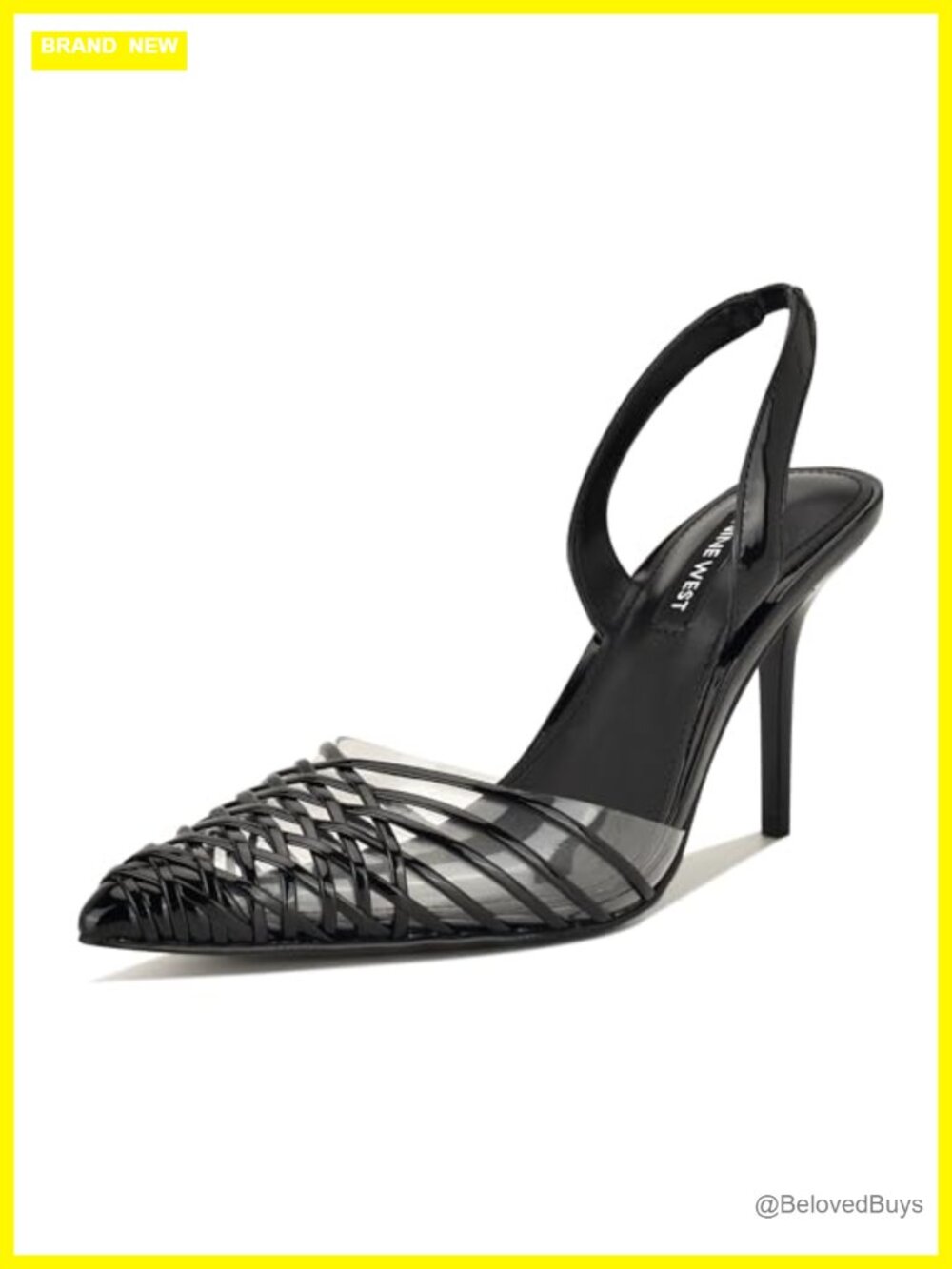 Nine West Pemma Pointy Toe Stiletto Heels Faux Patent Leather Slingback Pumps